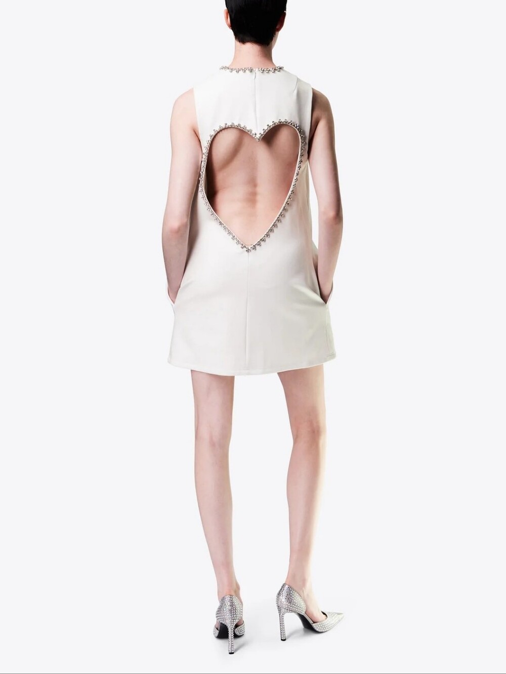 Sleeveless White Mini Dress with Heart Back Cutout. Size S